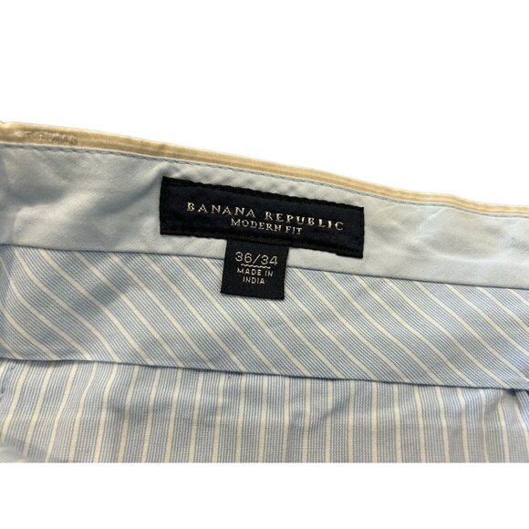 Banana Republic Pants Mens 36x27 Flat Front Tan Striped Lightweight Cotton Chino - Picture 5 of 12